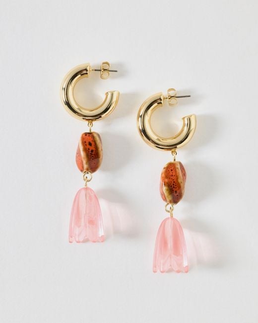 Oliver Bonas Brown Claudia Resin Flower Drop Hoop Earrings