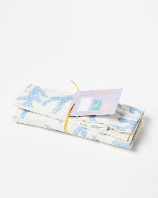 Oliver Bonas Blue Coral Printed Fabric Travel Bags Set Of Three