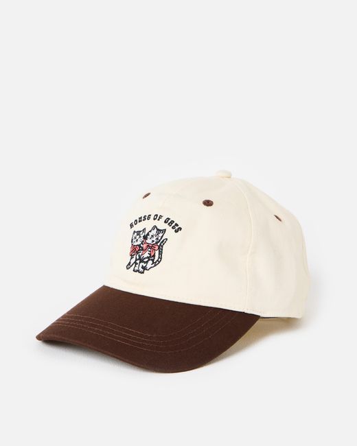 Oliver Bonas White Cream & Brown House Of Cats Cap Hat