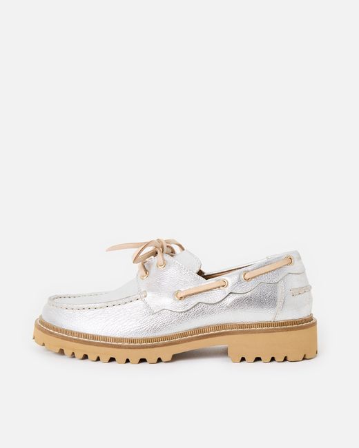 Oliver Bonas White Metallic Chunky Loafers, Size 3