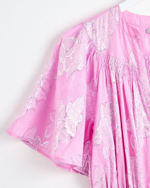 Oliver Bonas Pink Metallic Leaf Midi Dress