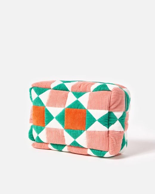 Oliver Bonas Multicolor Pink & Green Patchwork Corduroy Wash Bag