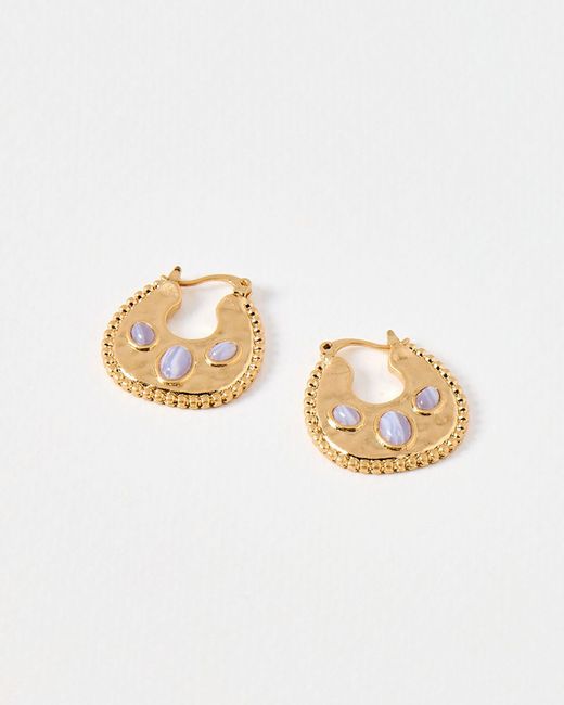 Oliver Bonas White Merla Stone Gold Flat Hoop Earrings