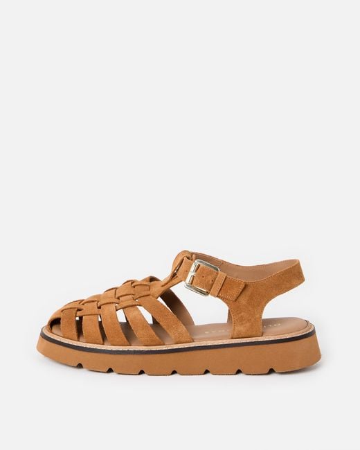 Oliver Bonas Brown Caramel Suede Weave Fisherman Sandals, Size 3