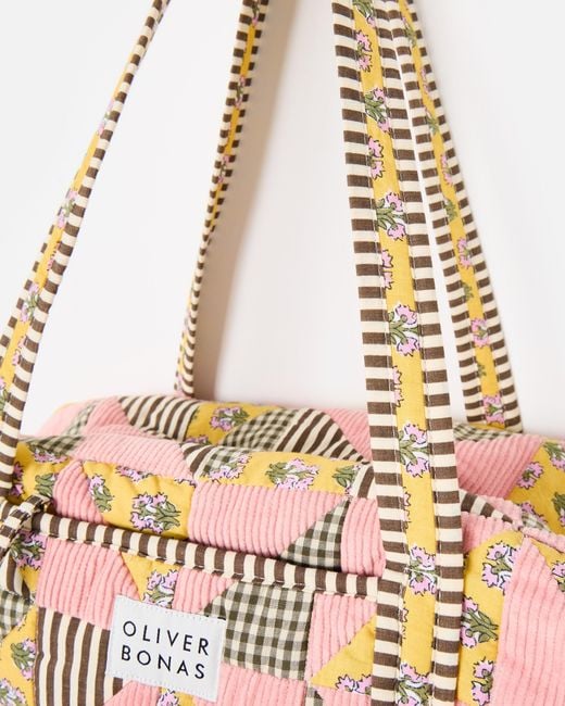 Oliver Bonas Metallic Emily & Brown Patchwork Corduroy Quilted Bag