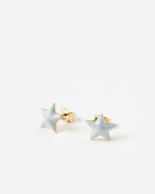 Oliver Bonas White Eloise Shiny Enamel Star Stud Earrings