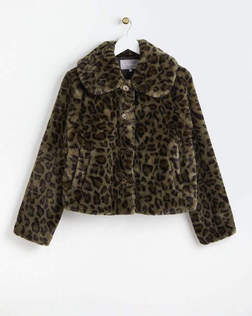 Oliver Bonas Black Animal Faux Fur Coat, Size 6