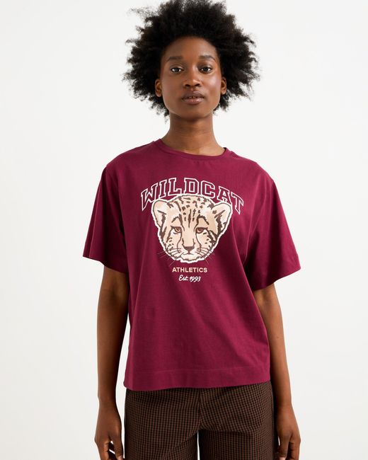 Oliver Bonas Red Wild Cat Cotton Graphic T-shirt, Size 10