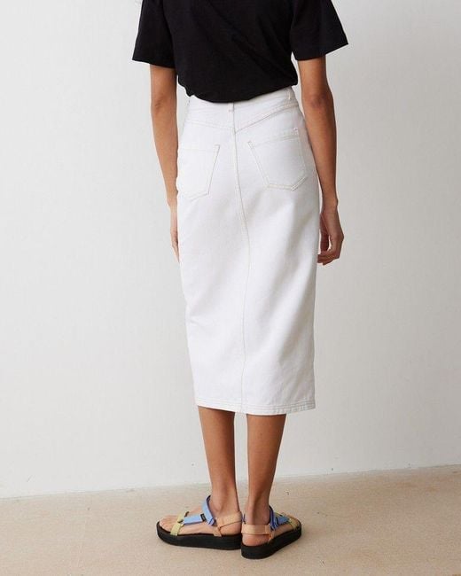 Oliver Bonas White Ecru Contrast Stitch Midi Skirt