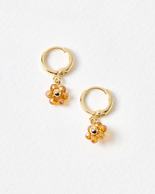 Oliver Bonas White Rosa Beaded Flower Drop Huggie Earrings