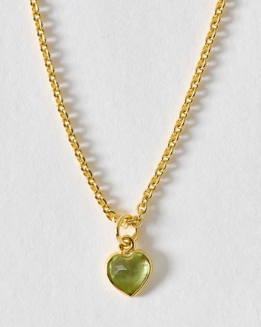 Oliver Bonas Metallic Auden Peridot Inlay Heart Charm Pendant Necklace