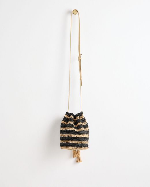 Oliver Bonas White Crochet Raffia Bucket Crossbody Bag