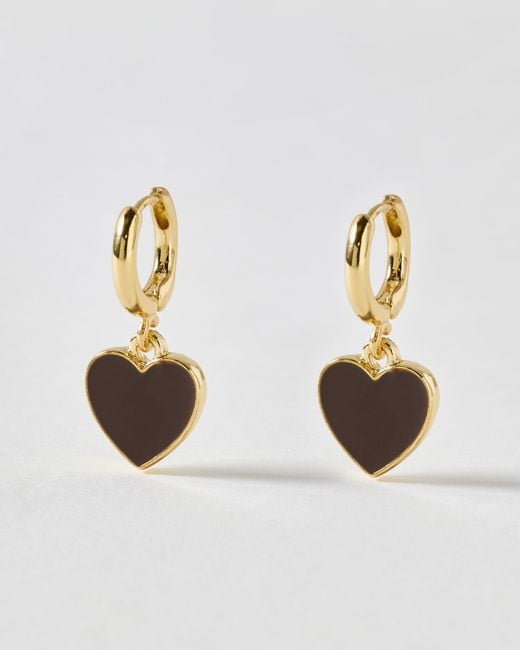 Oliver Bonas Metallic Cove Heart Drop Huggie Earrings