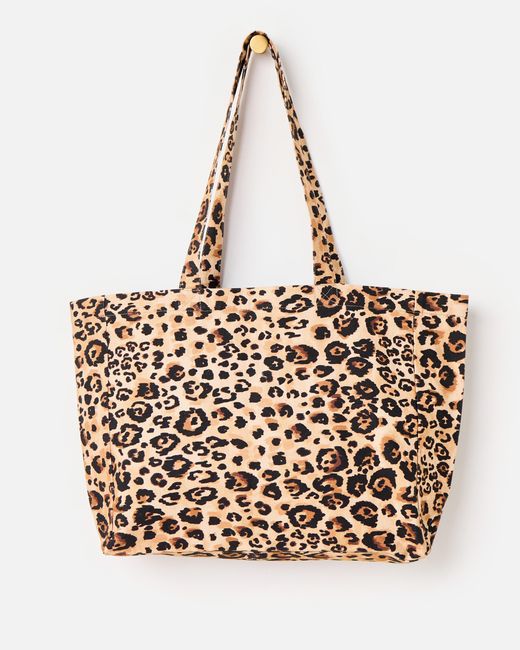 Oliver Bonas Natural Leopard Print Logo Fabric Tote Shopper Bag