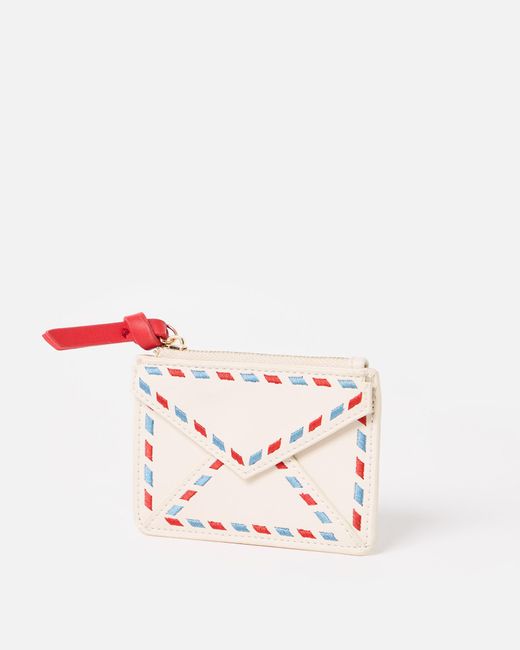 Oliver Bonas Pink White Airmail Envelope Zipped Card Holder