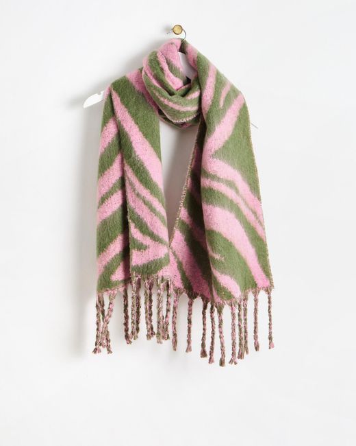 Oliver Bonas Blue Pink & Khaki Green Midweight Zebra Print Scarf
