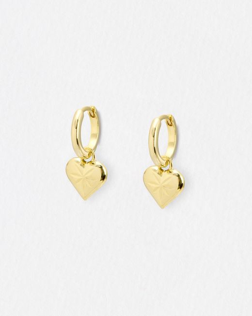 Oliver Bonas White Cora Engraved Heart Charm Hoop Drop Earrings