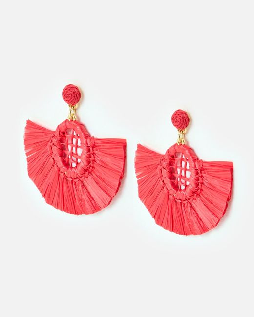 Oliver Bonas Red Farley Raffia Semi-circle Statement Earrings