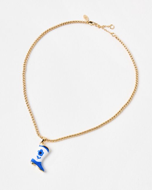 Oliver Bonas Blue Brielle Cowboy Boot Pendant Chain Necklace