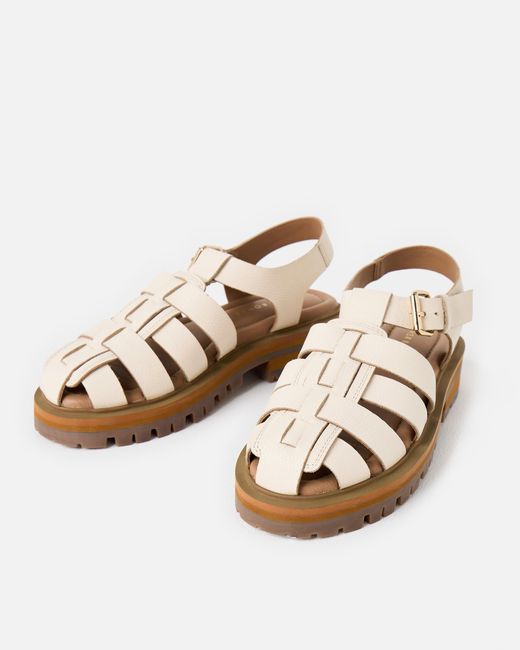 Oliver Bonas White Ecru Leather Chunky Fisherman Sandals, Size 3