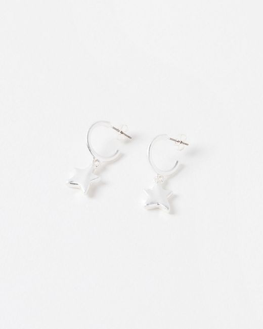 Oliver Bonas White Viola Tone Star Charm Drop Earrings