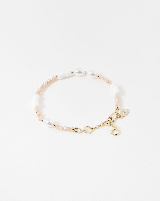 Oliver Bonas White Etti Shell & Faux Pearl Beaded Chain Bracelet