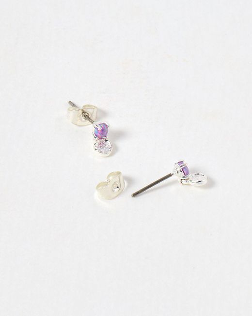 Oliver Bonas Blue Menyn Purple Opalite Disc Silver Stud Earrings