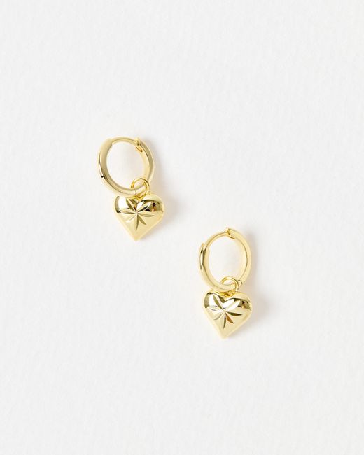 Oliver Bonas White Cora Engraved Heart Charm Hoop Drop Earrings