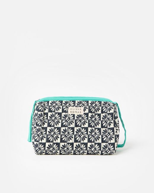 Oliver Bonas White Daisy Chequerboard Quilted Wash Bag