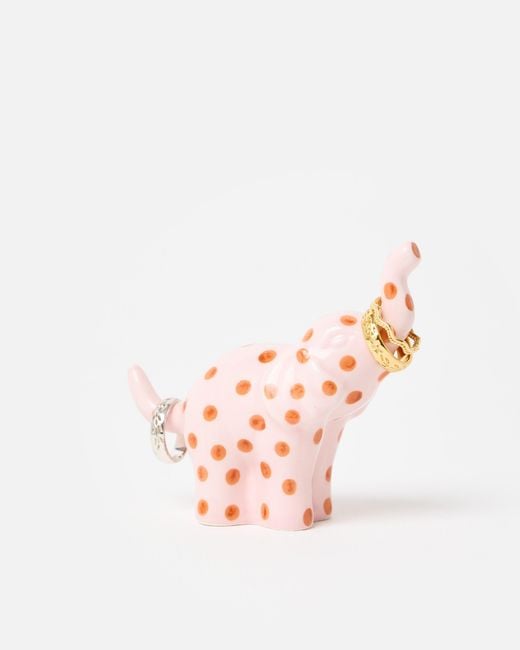 Oliver Bonas White Polka Dot Elephant Ceramic Ring Holder