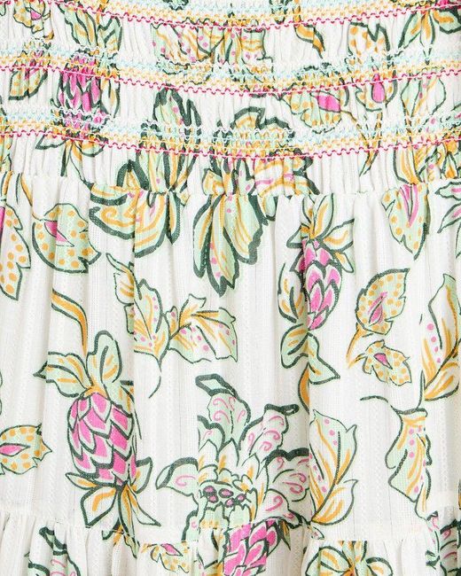 Oliver Bonas Natural Tropical Paisley Shirred Midi Dress