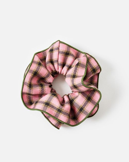 Oliver Bonas Pink Cher Checked Hair Scrunchie