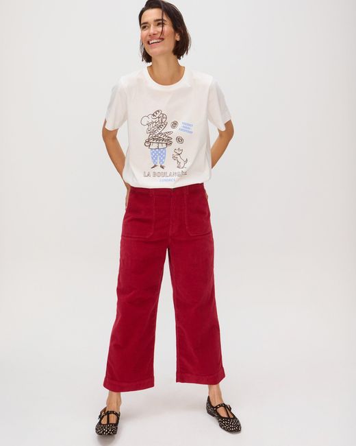 Oliver Bonas Red Berry Corduroy Cropped Wide Leg Trousers, Size 10