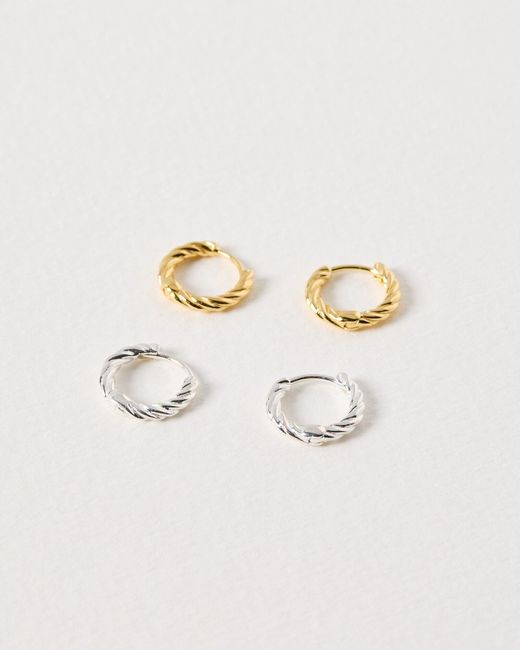 Oliver Bonas Ruth Silver Twisted Hoop Earrings Set in Natural Lyst UK