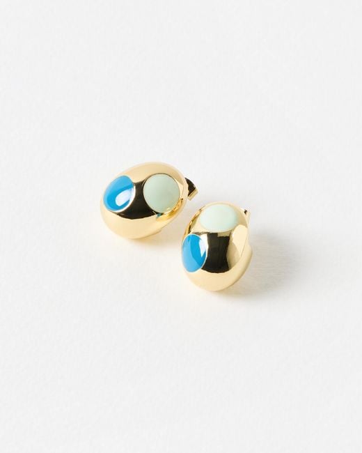 Oliver Bonas Blue Yulin Large Oval Gold Tone Statement Earrings