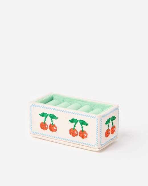 Oliver Bonas Green Cherry Rectangular Fabric Ring Holder