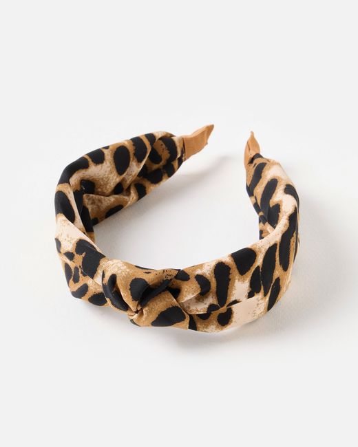 Oliver Bonas Brown Ganna Leopard Print Knot Headband