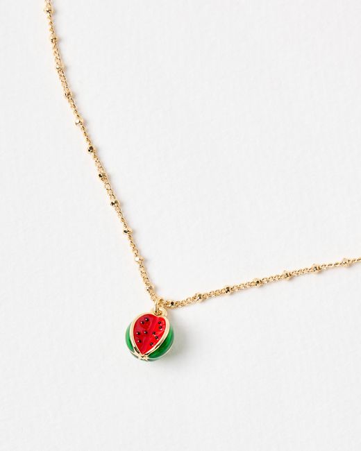Oliver Bonas White Wilma Watermelon Pendant Chain Necklace