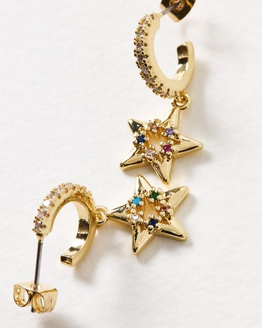 Oliver Bonas White Jovie Stone & Star Gold Tone Huggie Earrings