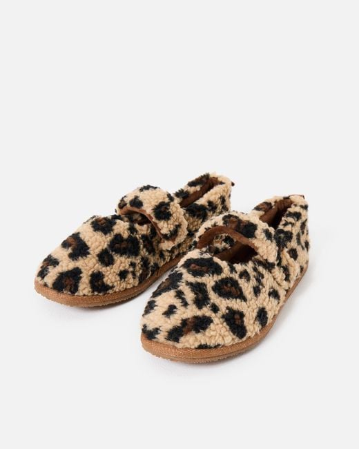Oliver Bonas Multicolor Brown Leopard Print Borg Mary Jane Slippers, Size Small