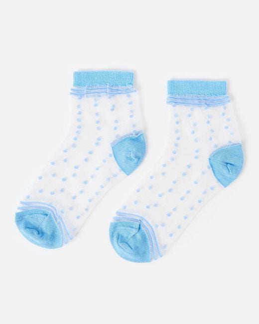 Oliver Bonas Blue Polka Dot Sheer Ankle Socks