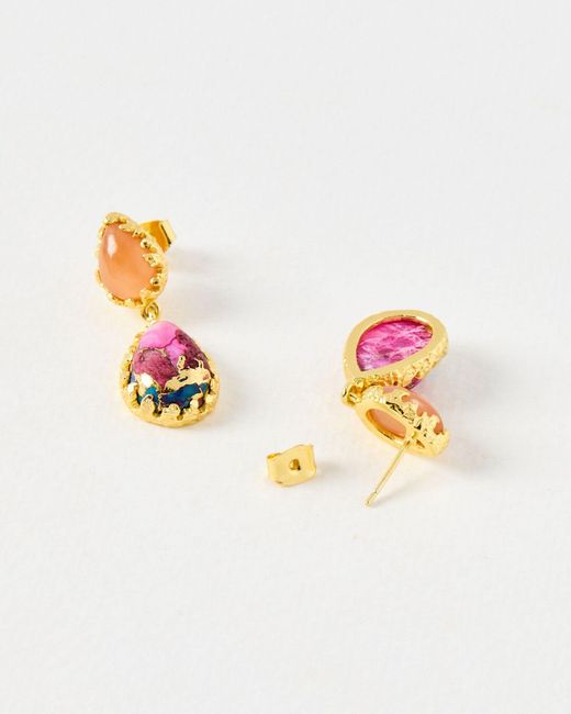 Oliver Bonas White Ada Copper Turquoise & Peach Moonstone Statement Earrings