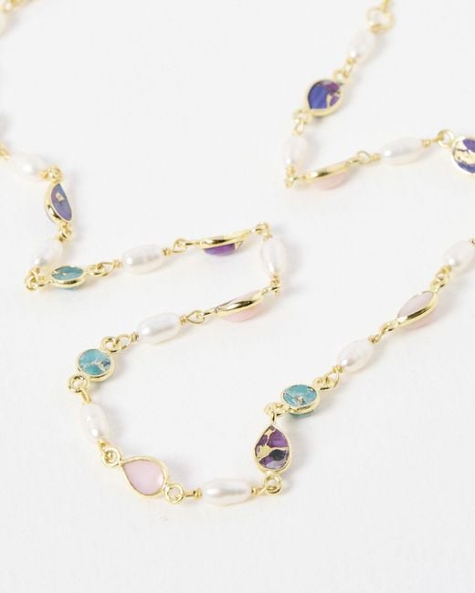 Oliver Bonas Natural Tricia Gemstone & Freshwater Pearl Collar Necklace