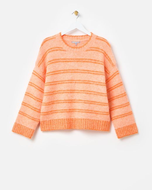 Oliver Bonas Orange Striped Crew Neck Knitted Jumper, Size 8