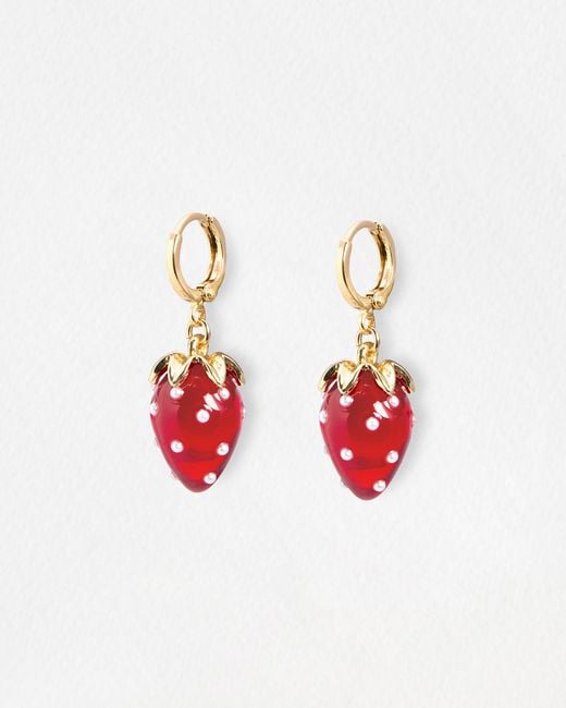 Oliver Bonas Red Sierra Strawberry Charm Drop Huggie Earrings