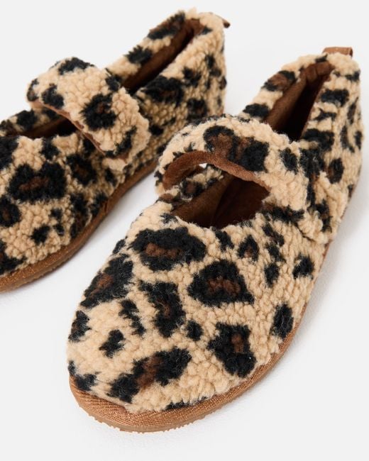 Oliver Bonas Multicolor Brown Leopard Print Borg Mary Jane Slippers, Size Small