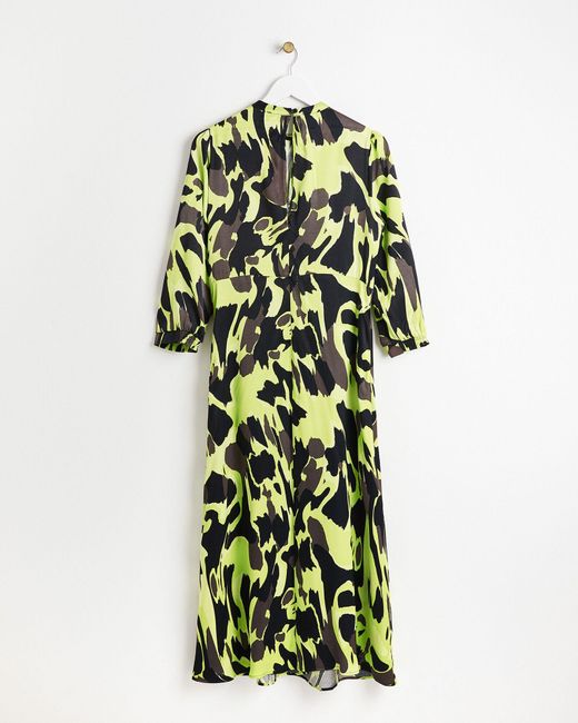 Oliver Bonas Green Abstract Print Midi Dress, Size 6