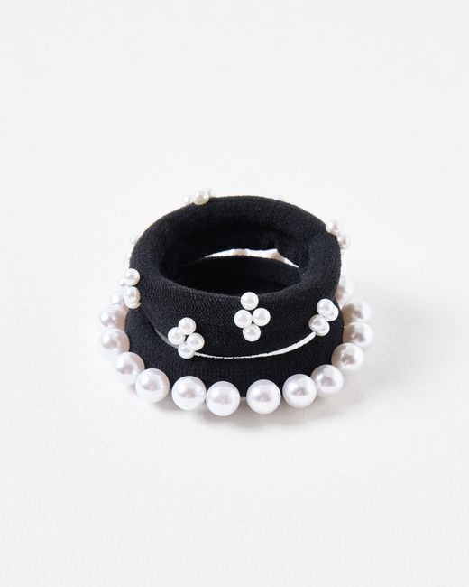 Oliver Bonas Black Kiya Faux Pearl Hair Bands Set Of Two