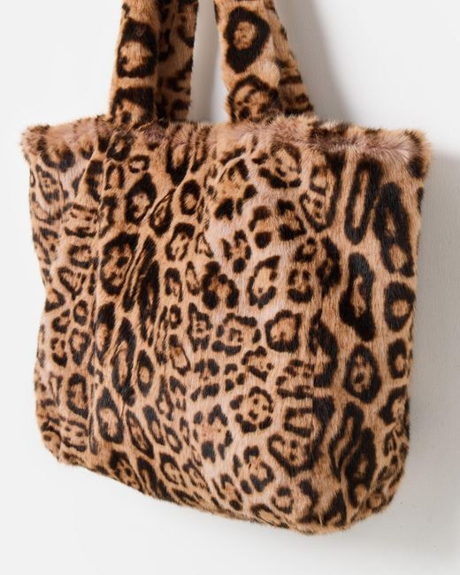 Oliver Bonas Brown Leopard Print Faux Fur Tote Bag