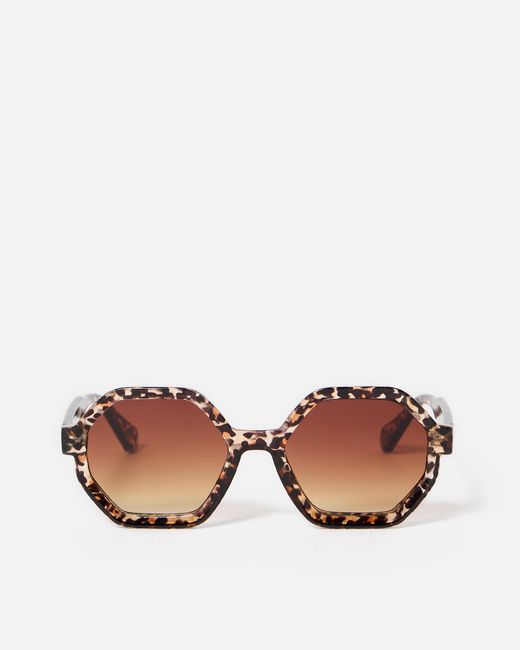 Oliver Bonas Pink Animal Print Hexagonal Sunglasses